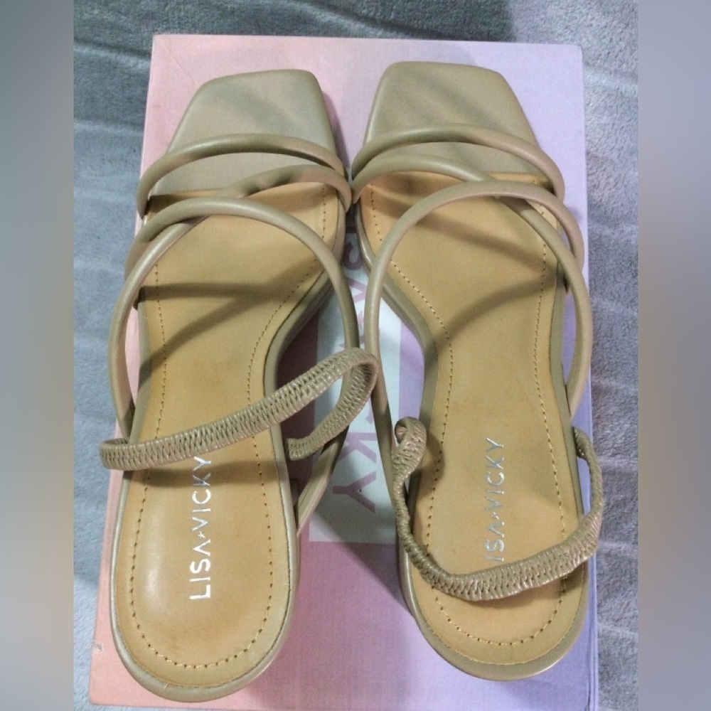 Lisa Vicky Illume Tan Strappy Block Heeled Sandals Size 8.5 - Picture 5 of 12